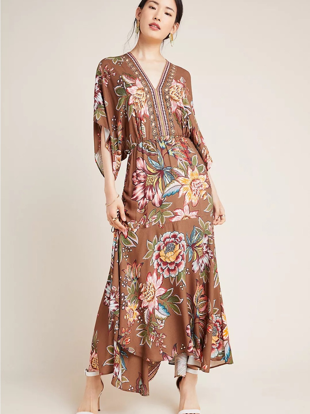 Anthropologie Brown Floral V-Neck Valentina Maxi Dress
Size: XS